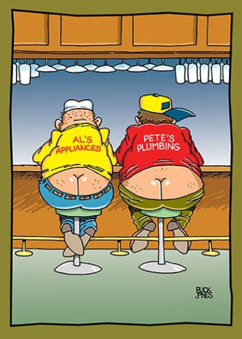 Cartoon men with butt crack showing | Birthday Card