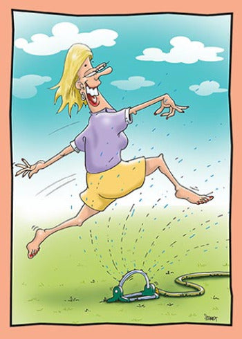 Woman Leaping Through a Sprinkler | Funny Birthday Card