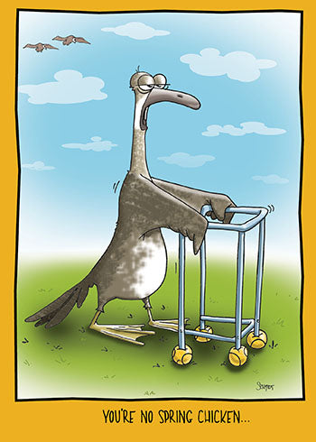 Old Geeser | Funny Goose with Walker Printed Birthday Card