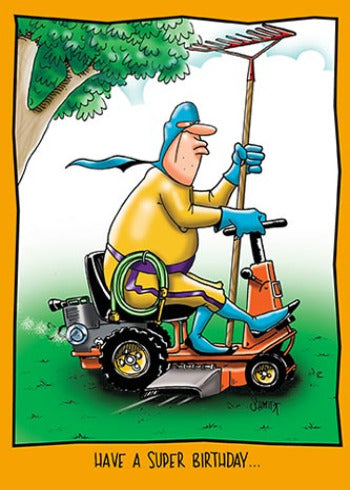 Lawn Mowing Super Hero | Funny Birthday Card for Men