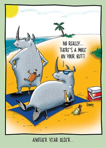 Rhino with Flattened Mole on It's Butt | Funny Birthday Card